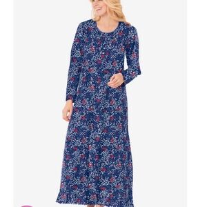 Only Necessities Women's 4X Nightgown Blue Red Cardinal 100% Cotton Heavyweight